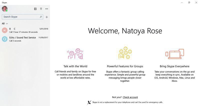 skype welcome window